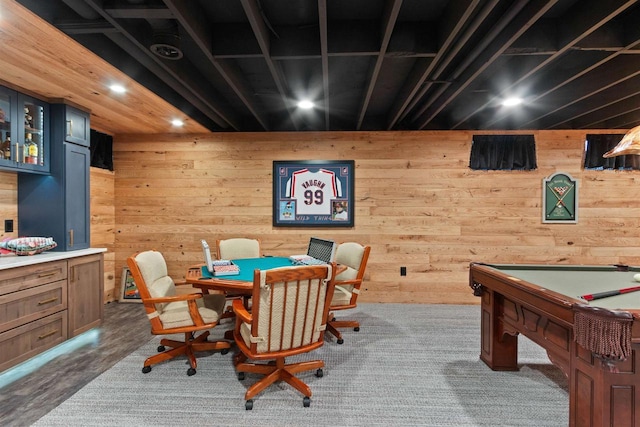 865 Richmond Way, Nekoosa, WI 54457 - rec room featuring wood walls, recessed lighting, and billiards