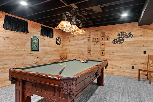 865 Richmond Way, Nekoosa, WI 54457 - recreation room featuring wooden walls, carpet floors, and billiards