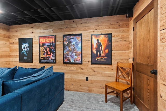 865 Richmond Way, Nekoosa, WI 54457 - carpeted home theater room featuring wood walls