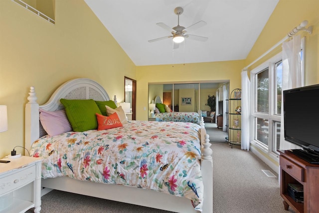 865 Richmond Way, Nekoosa, WI 54457 - carpeted bedroom featuring lofted ceiling, a ceiling fan, and a closet