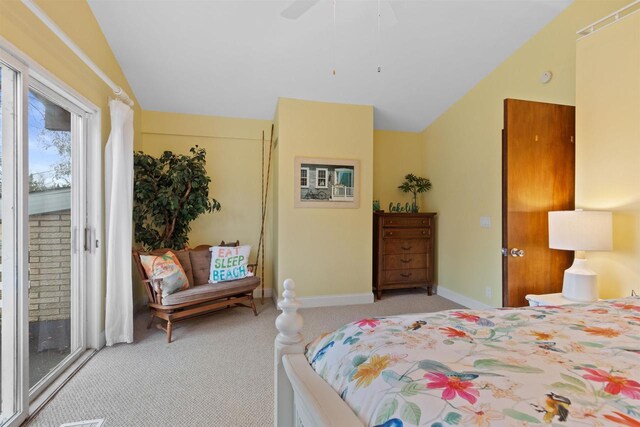 865 Richmond Way, Nekoosa, WI 54457 - bedroom with light carpet, lofted ceiling, access to outside, and baseboards