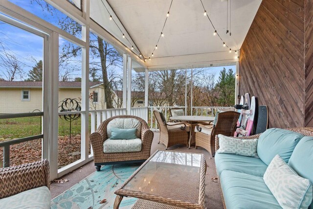 865 Richmond Way, Nekoosa, WI 54457 - sunroom with rail lighting, outdoor dining area, and an outdoor living space