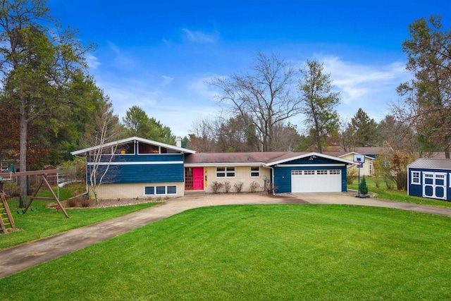 865 Richmond Way, Nekoosa, WI 54457 - view of front of house featuring asphalt driveway, an attached garage, a storage unit, and an outdoor structure
