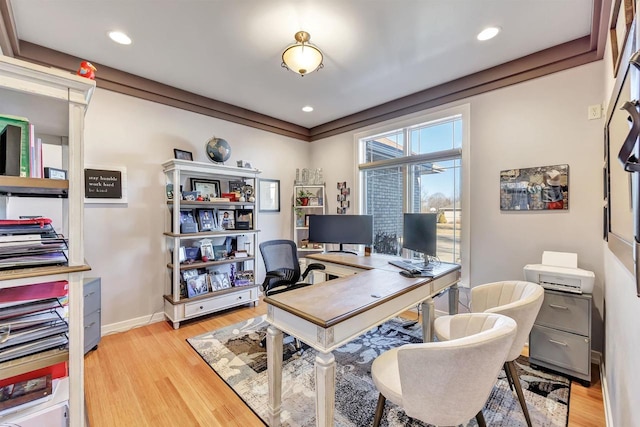 office area featuring light hardwood / wood-style floors