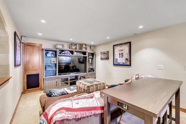 living room with light colored carpet