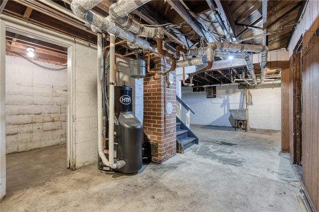 basement with sink and water heater