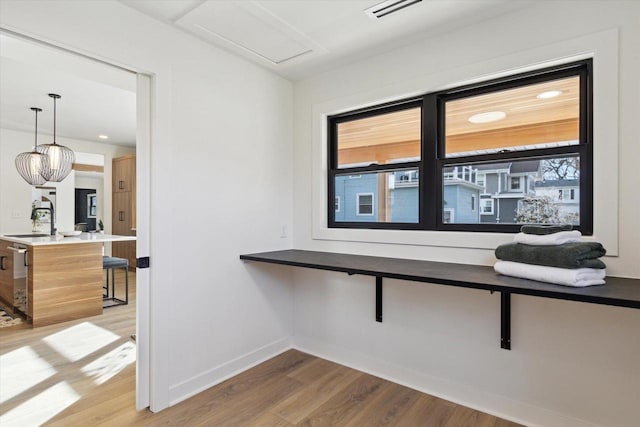 interior space with hardwood / wood-style flooring, plenty of natural light, and sink