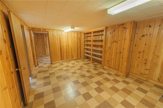 basement with wood walls