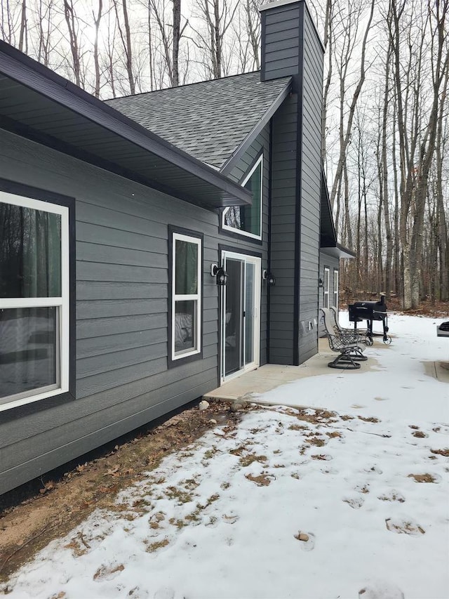 view of snow covered exterior