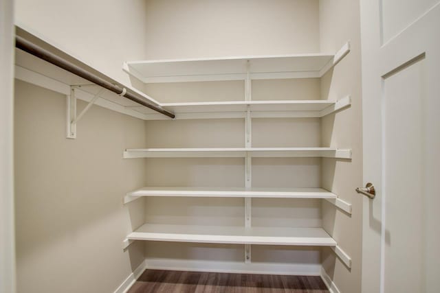 spacious closet with dark hardwood / wood-style floors