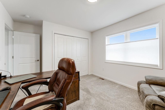 view of carpeted home office