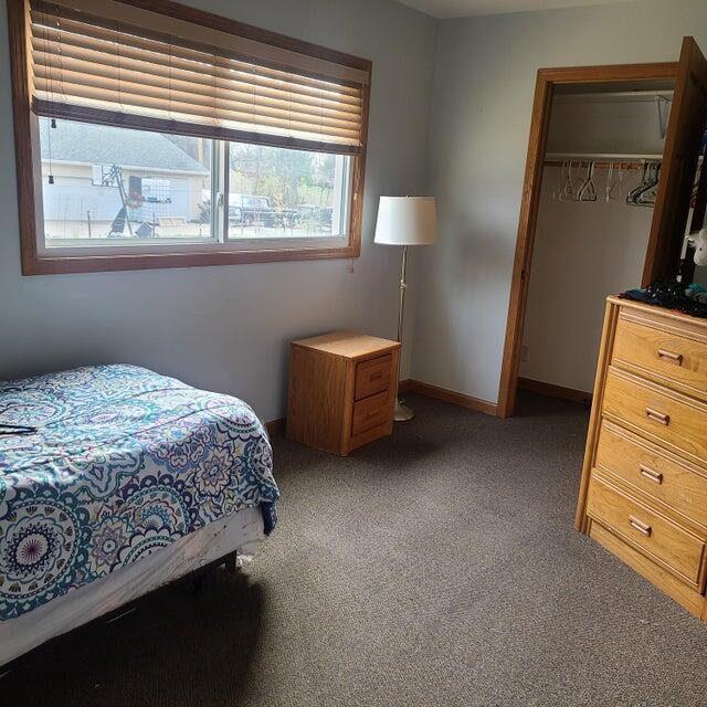 carpeted bedroom with a spacious closet and a closet