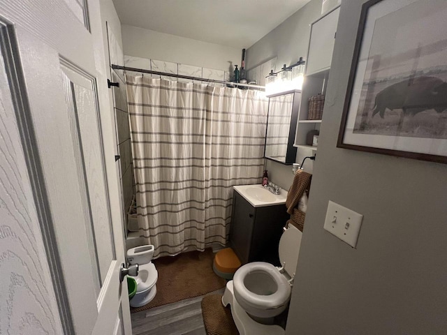 full bathroom featuring vanity, toilet, and shower / bathtub combination with curtain