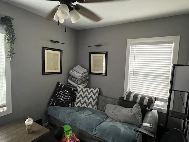 living room featuring ceiling fan