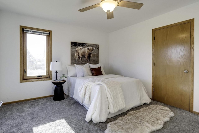 bedroom featuring carpet floors and ceiling fan