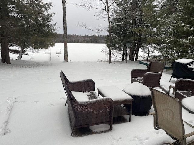 view of snow covered patio