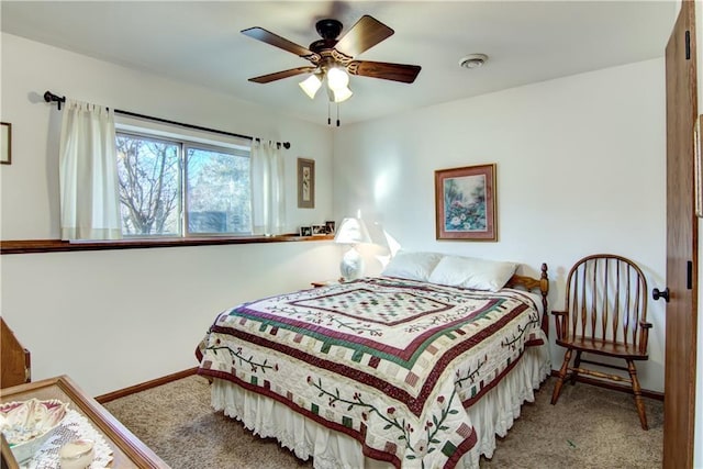 bedroom featuring ceiling fan and carpet flooring