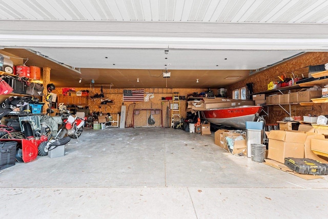 garage featuring a workshop area