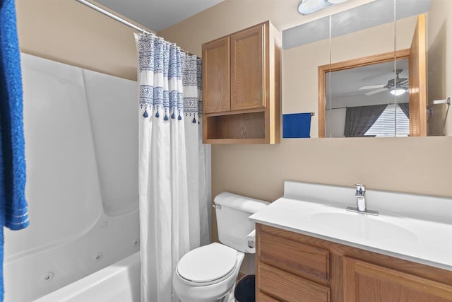 full bathroom with shower / bath combo, vanity, and toilet