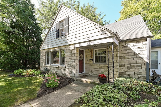 view of front of property with a front lawn