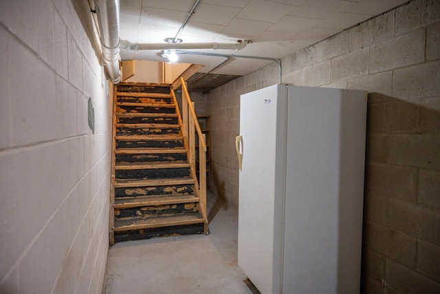 basement featuring white fridge