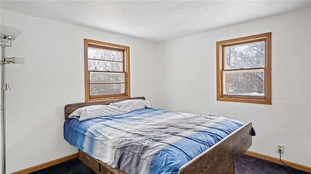 carpeted bedroom with multiple windows