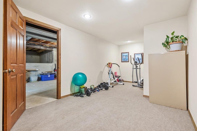 workout area with light carpet