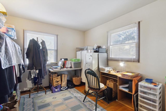 office area with hardwood / wood-style flooring