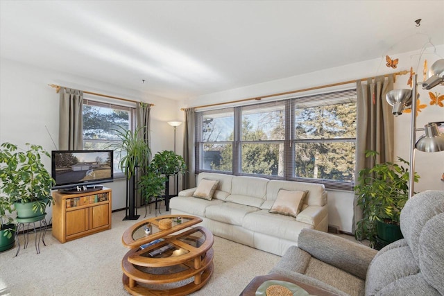 living room with light colored carpet