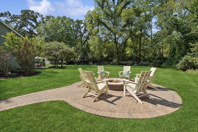 view of patio / terrace with an outdoor fire pit