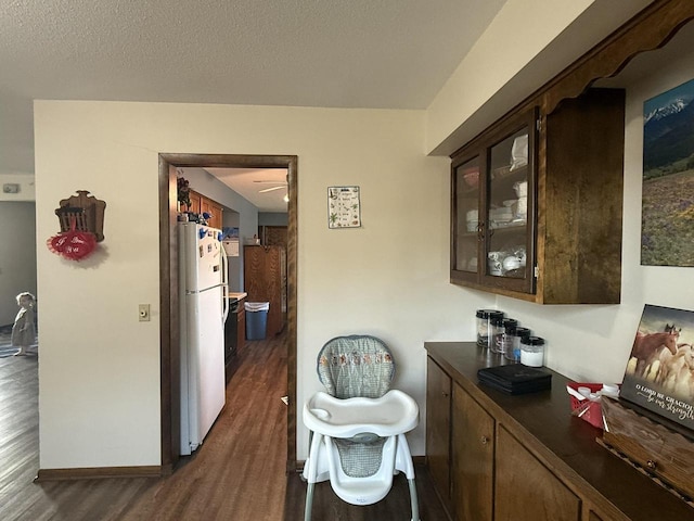 interior space featuring dark wood-type flooring and a textured ceiling