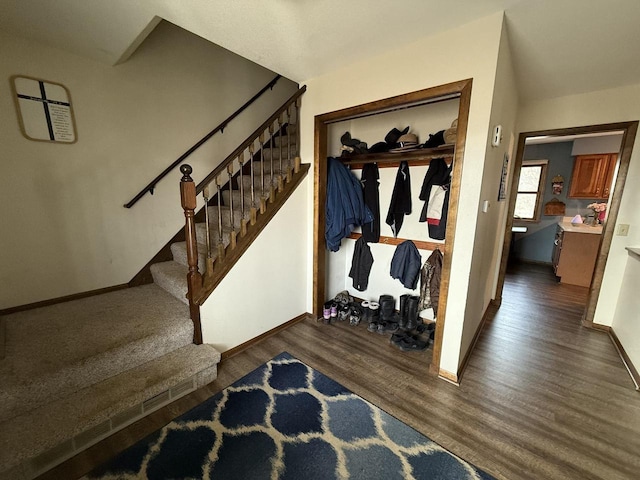 interior space with dark wood-type flooring