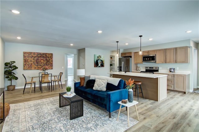 living room with light wood-type flooring