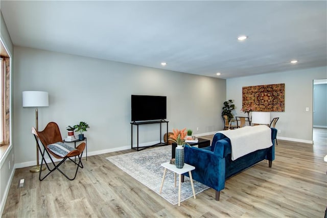 living room featuring light wood-type flooring