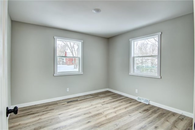 empty room featuring a healthy amount of sunlight and light hardwood / wood-style flooring