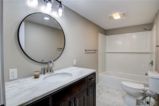 full bathroom featuring vanity, toilet, and shower / bath combination