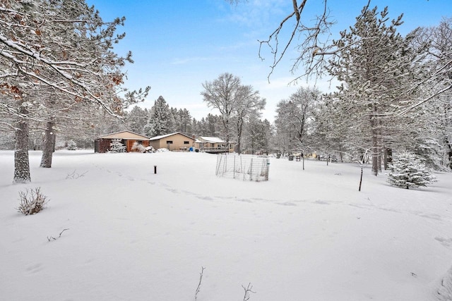 view of yard covered in snow