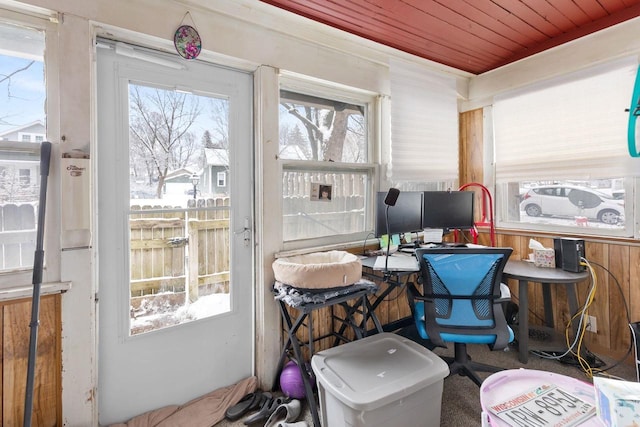 sunroom featuring wood ceiling and a healthy amount of sunlight