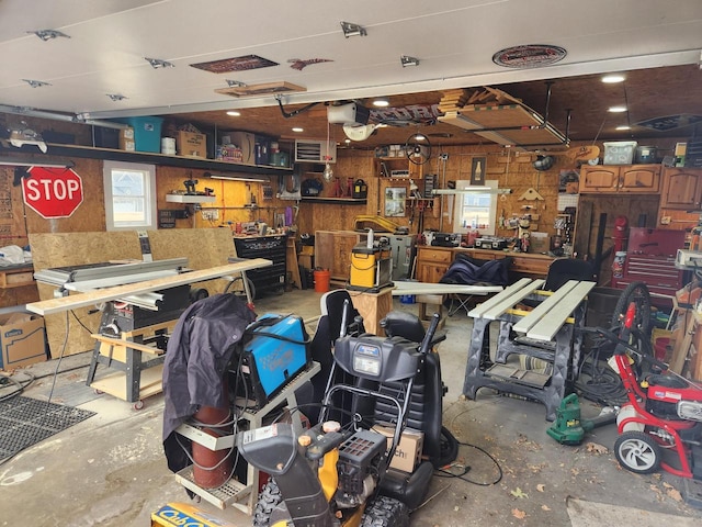 garage featuring a workshop area