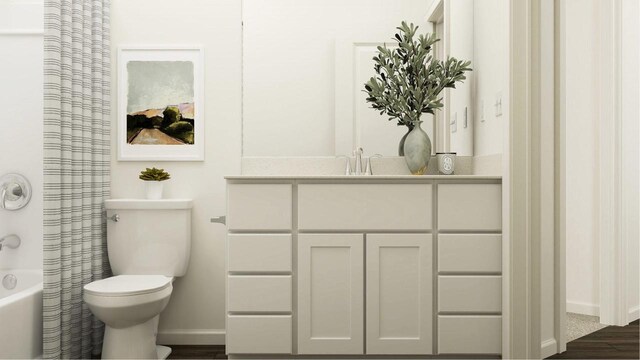 609 Telemark Trl, Stoughton, WI 53589 - full bathroom featuring vanity, shower / bath combo, and toilet