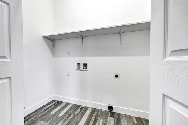 laundry area with hookup for a washing machine, dark wood-type flooring, and hookup for an electric dryer