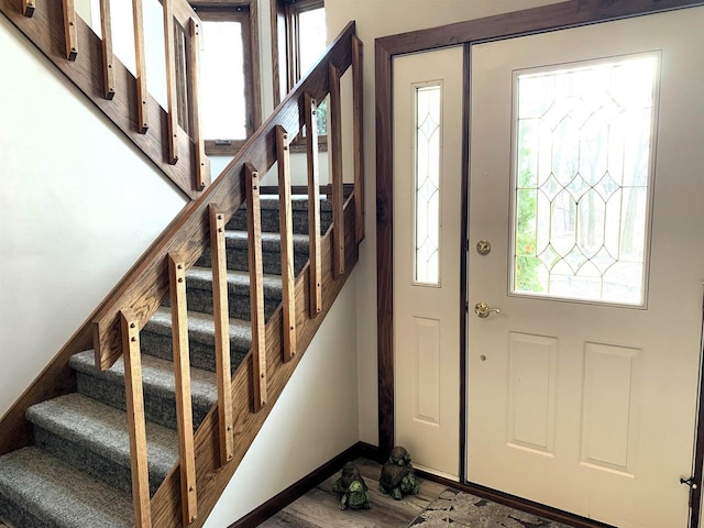 foyer entrance with hardwood / wood-style flooring