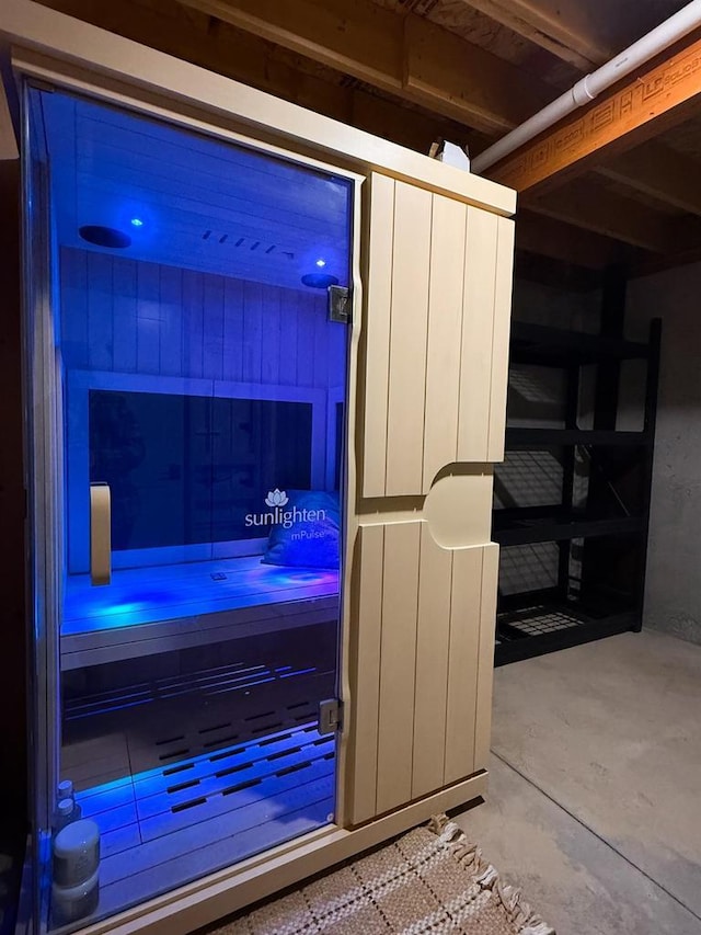 view of sauna / steam room with concrete flooring