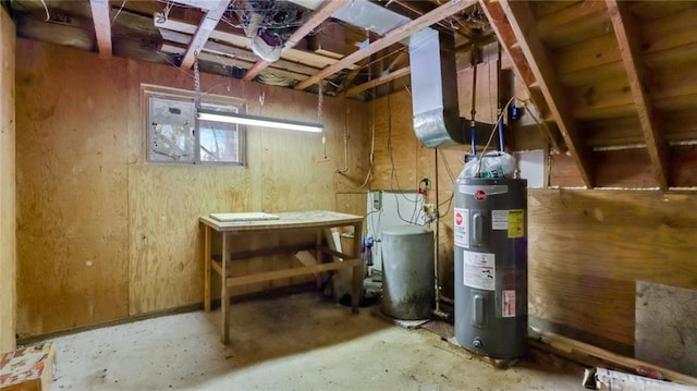 basement featuring electric water heater