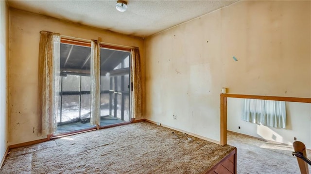 empty room featuring a healthy amount of sunlight, carpet, and a textured ceiling