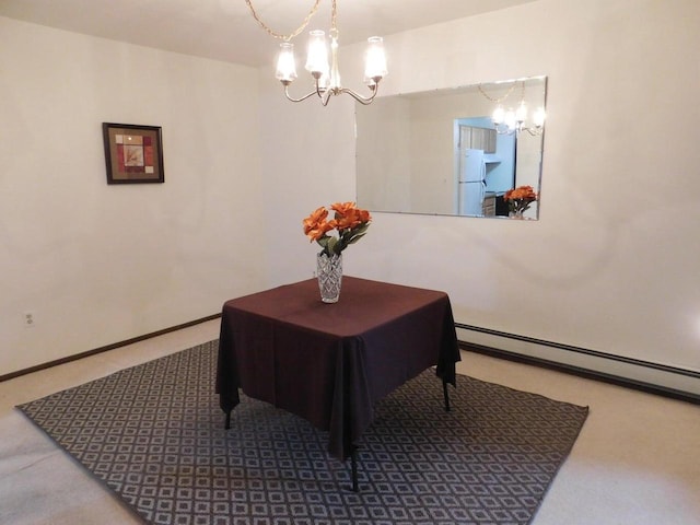 office featuring a notable chandelier and baseboard heating