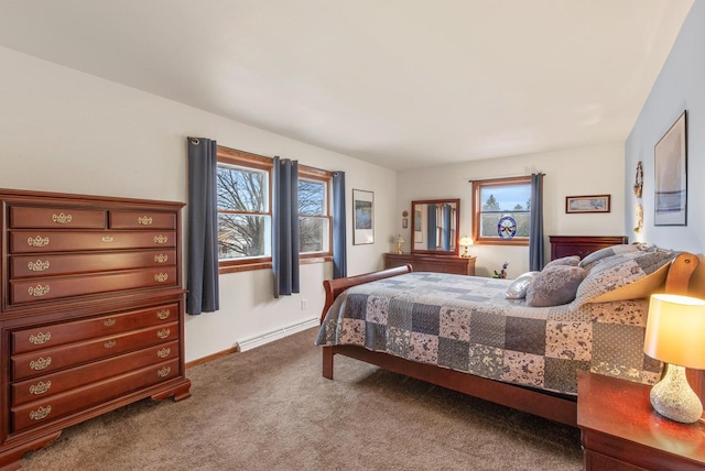 bedroom featuring a baseboard radiator and carpet floors