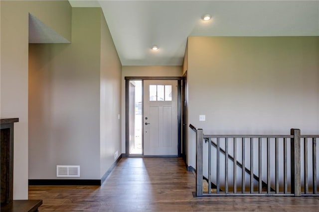 foyer entrance featuring dark wood-type flooring