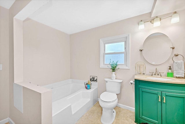 bathroom with tile patterned flooring, vanity, a tub, and toilet