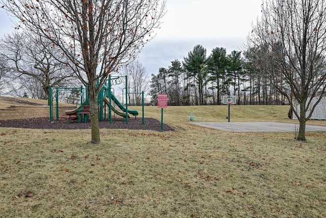 view of play area featuring a lawn